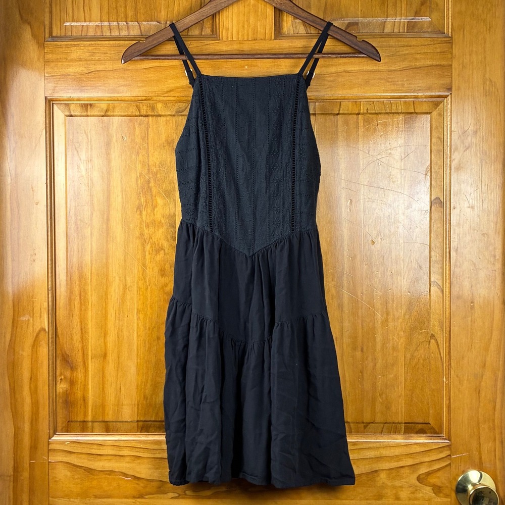 Wild Fable Black Eyelet & Lace Tiered Mini Dress Size XS Smocked Goth Whimsical